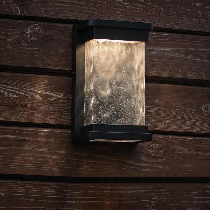 Blown Rippled Glass Rectangle Sconce Light Modern LED Black Wall Mount Lamp for Outdoor Clearhalo 'Cast Iron' 'Glass' 'Industrial' 'Modern wall lights' 'Modern' 'Tiffany' 'Traditional wall lights' 'Wall Lamps & Sconces' 'Wall Lights' Lighting' 2353329