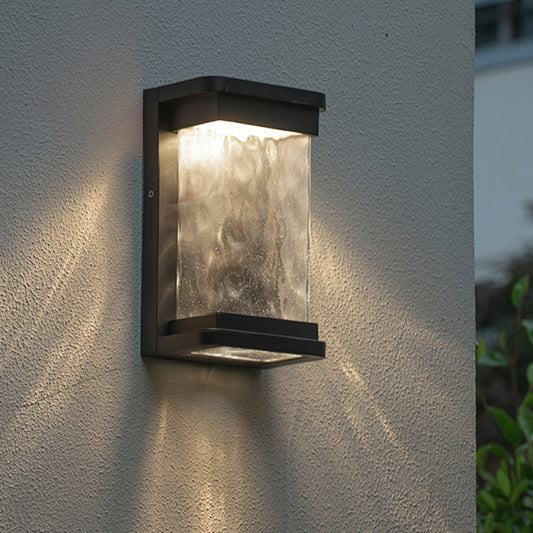 Blown Rippled Glass Rectangle Sconce Light Modern LED Black Wall Mount Lamp for Outdoor Clearhalo 'Cast Iron' 'Glass' 'Industrial' 'Modern wall lights' 'Modern' 'Tiffany' 'Traditional wall lights' 'Wall Lamps & Sconces' 'Wall Lights' Lighting' 2353330