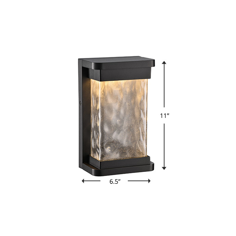 Blown Rippled Glass Rectangle Sconce Light Modern LED Black Wall Mount Lamp for Outdoor Black 6.5" Clearhalo 'Cast Iron' 'Glass' 'Industrial' 'Modern wall lights' 'Modern' 'Tiffany' 'Traditional wall lights' 'Wall Lamps & Sconces' 'Wall Lights' Lighting' 2353331