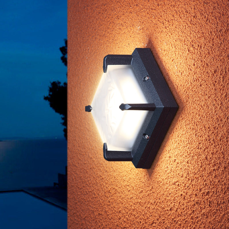 Square Patio Wall Lighting Fixture Frosted Glass Contemporary LED Wall Sconce Light in Black Black Clearhalo 'Cast Iron' 'Glass' 'Industrial' 'Modern wall lights' 'Modern' 'Tiffany' 'Traditional wall lights' 'Wall Lamps & Sconces' 'Wall Lights' Lighting' 2353338