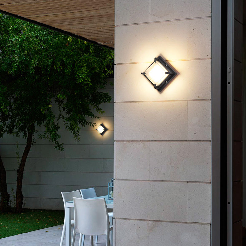 Square Patio Wall Lighting Fixture Frosted Glass Contemporary LED Wall Sconce Light in Black Clearhalo 'Cast Iron' 'Glass' 'Industrial' 'Modern wall lights' 'Modern' 'Tiffany' 'Traditional wall lights' 'Wall Lamps & Sconces' 'Wall Lights' Lighting' 2353341