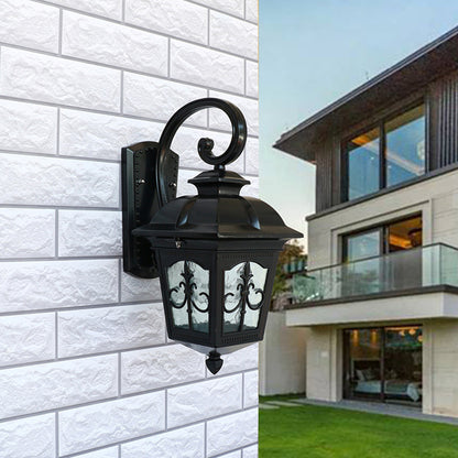 Lantern Shaped LED Wall Lamp Fixture Traditional Clear Glass Solar Wall Sconce for Outdoor Black Solar Clearhalo 'Wall Lamps & Sconces' 'Wall Lights' Lighting' 2353373