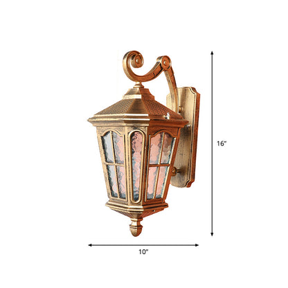 Bronze Tapered Outdoor Wall Lantern Antique Rippled Glass Patio Solar LED Wall Light Fixture Bronze 10" Solar Clearhalo 'Wall Lamps & Sconces' 'Wall Lights' Lighting' 2353380