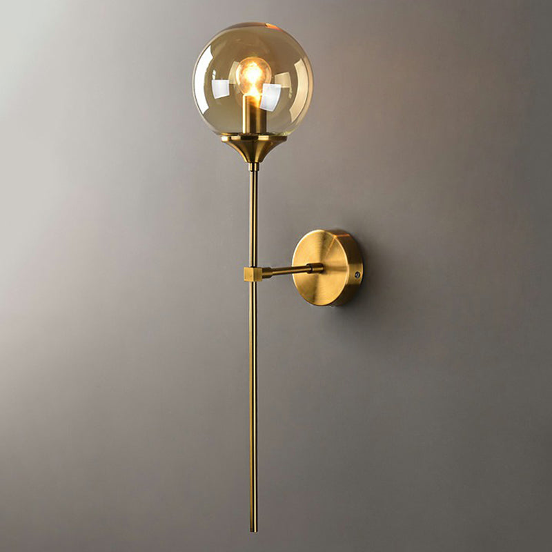 Glass Global Wall Mount Lamp Post-Modern Single Brass Wall Sconce Light with Pencil Arm Amber Clearhalo 'Cast Iron' 'Glass' 'Industrial' 'Modern wall lights' 'Modern' 'Tiffany' 'Traditional wall lights' 'Wall Lamps & Sconces' 'Wall Lights' Lighting' 2353409