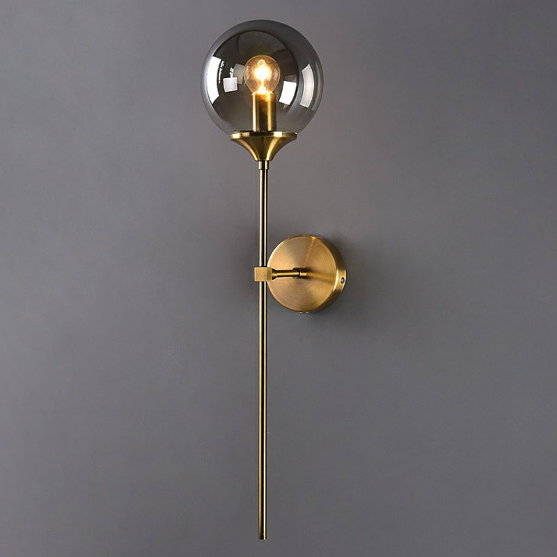Glass Global Wall Mount Lamp Post-Modern Single Brass Wall Sconce Light with Pencil Arm Clearhalo 'Cast Iron' 'Glass' 'Industrial' 'Modern wall lights' 'Modern' 'Tiffany' 'Traditional wall lights' 'Wall Lamps & Sconces' 'Wall Lights' Lighting' 2353411