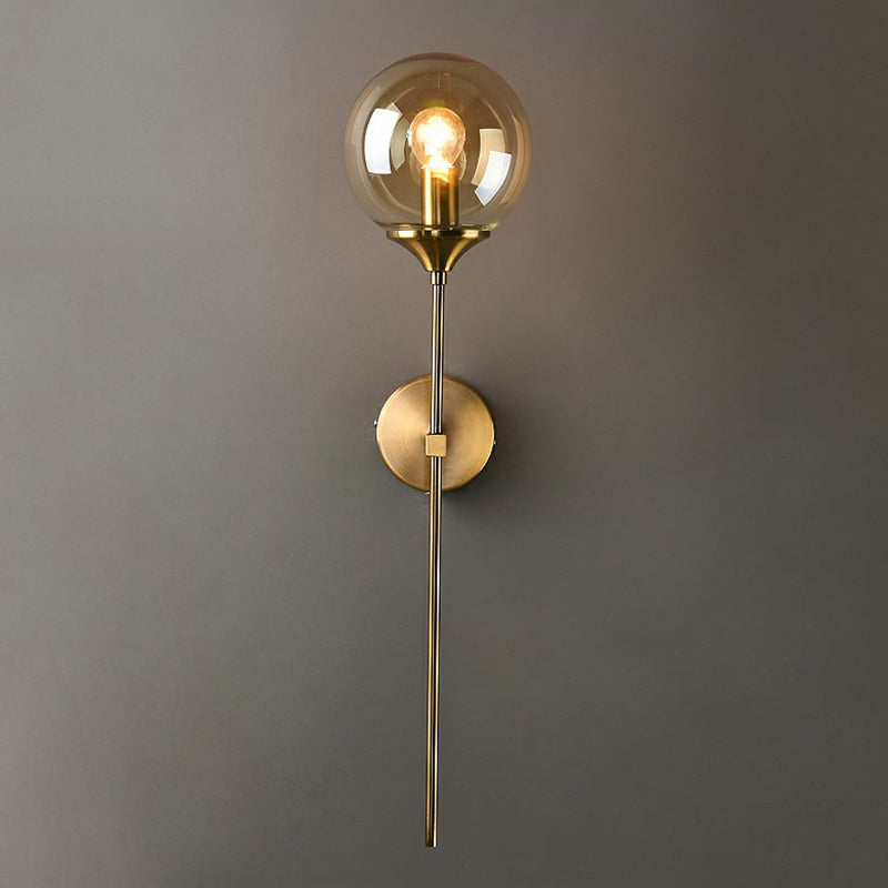 Glass Global Wall Mount Lamp Post-Modern Single Brass Wall Sconce Light with Pencil Arm Clearhalo 'Cast Iron' 'Glass' 'Industrial' 'Modern wall lights' 'Modern' 'Tiffany' 'Traditional wall lights' 'Wall Lamps & Sconces' 'Wall Lights' Lighting' 2353413