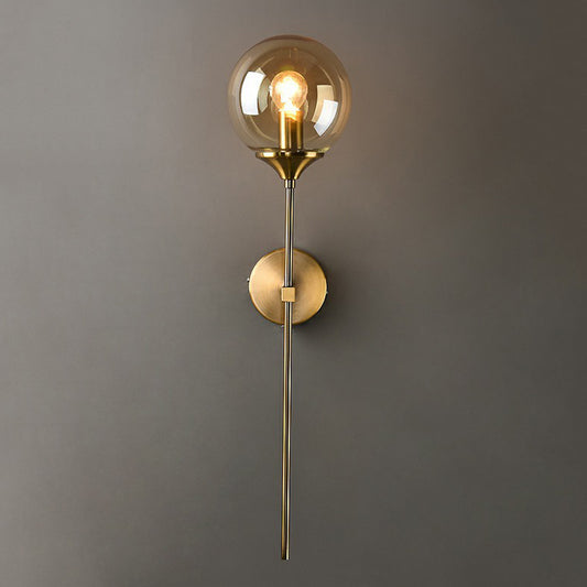 Glass Global Wall Mount Lamp Post-Modern Single Brass Wall Sconce Light with Pencil Arm Clearhalo 'Cast Iron' 'Glass' 'Industrial' 'Modern wall lights' 'Modern' 'Tiffany' 'Traditional wall lights' 'Wall Lamps & Sconces' 'Wall Lights' Lighting' 2353413