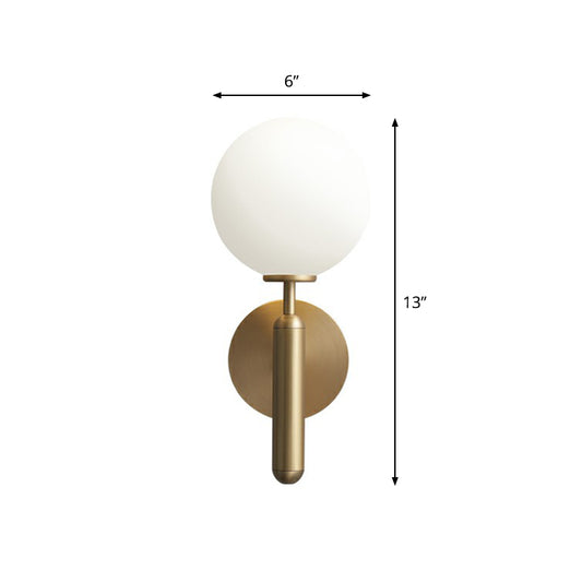 1-Light Living Room Sconce Lighting Minimalist Brass Wall Light with Ball Cream Glass Shade White Clearhalo 'Cast Iron' 'Glass' 'Industrial' 'Modern wall lights' 'Modern' 'Tiffany' 'Traditional wall lights' 'Wall Lamps & Sconces' 'Wall Lights' Lighting' 2353417