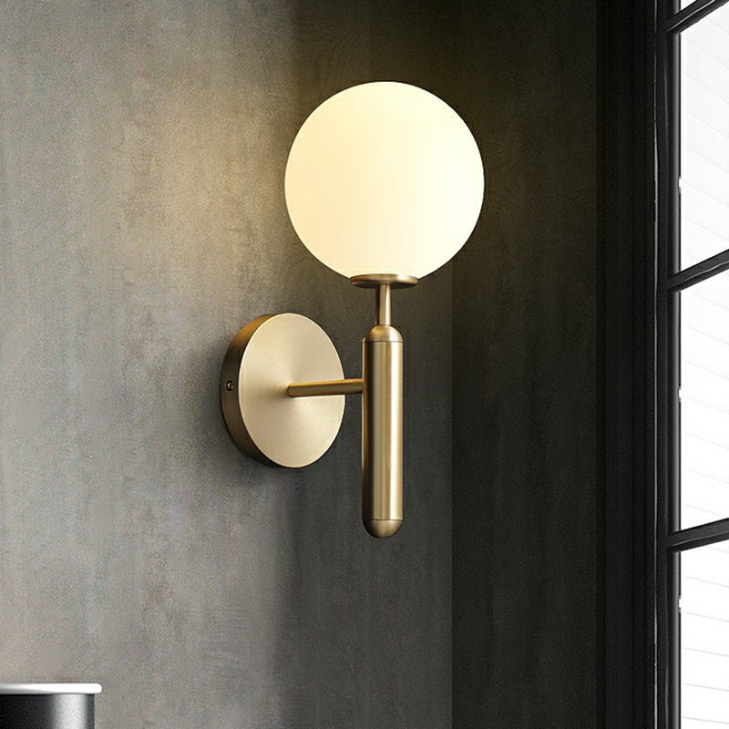 1-Light Living Room Sconce Lighting Minimalist Brass Wall Light with Ball Cream Glass Shade Clearhalo 'Cast Iron' 'Glass' 'Industrial' 'Modern wall lights' 'Modern' 'Tiffany' 'Traditional wall lights' 'Wall Lamps & Sconces' 'Wall Lights' Lighting' 2353418