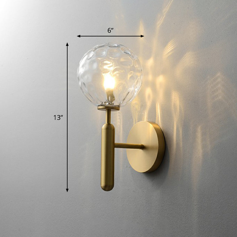 1-Light Living Room Sconce Lighting Minimalist Brass Wall Light with Ball Cream Glass Shade Clear Clearhalo 'Cast Iron' 'Glass' 'Industrial' 'Modern wall lights' 'Modern' 'Tiffany' 'Traditional wall lights' 'Wall Lamps & Sconces' 'Wall Lights' Lighting' 2353419