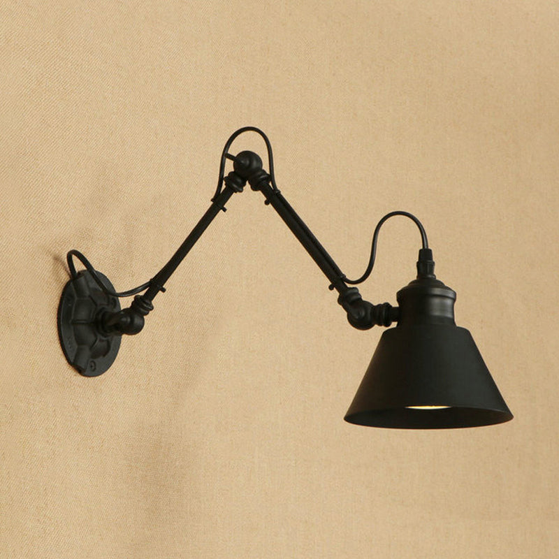 1 Head Conic Wall Mount Fixture Retro Style Black/Chrome Metal Swing Arm Wall Lamp for Study Room Black Clearhalo 'Art deco wall lights' 'Cast Iron' 'Glass' 'Industrial wall lights' 'Industrial' 'Middle century wall lights' 'Modern' 'Rustic wall lights' 'Tiffany' 'Traditional wall lights' 'Wall Lamps & Sconces' 'Wall Lights' Lighting' 235342