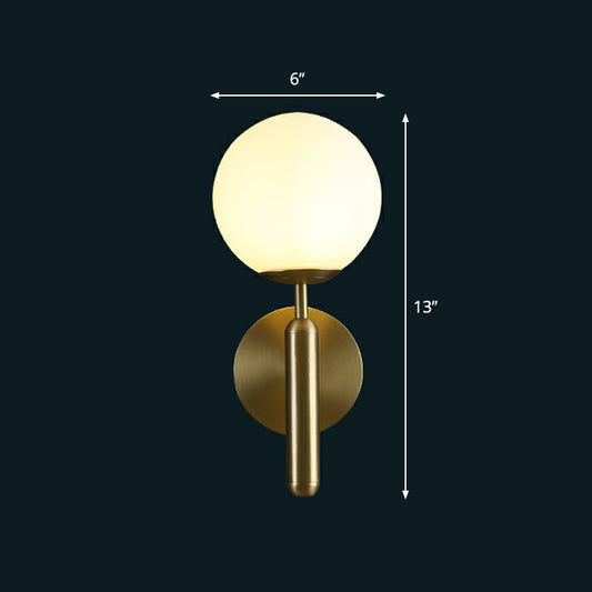 Glass Ball Shaped Wall Mount Light Postmodern 1 Head Brass Finish Sconce Lamp for Living Room White Clearhalo 'Cast Iron' 'Glass' 'Industrial' 'Modern wall lights' 'Modern' 'Tiffany' 'Traditional wall lights' 'Wall Lamps & Sconces' 'Wall Lights' Lighting' 2353423