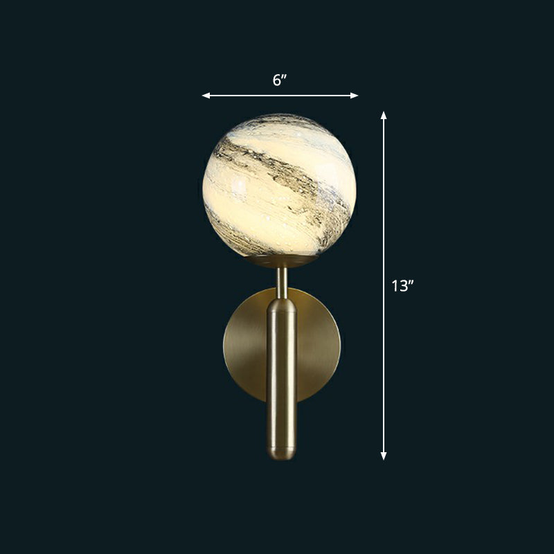 Glass Ball Shaped Wall Mount Light Postmodern 1 Head Brass Finish Sconce Lamp for Living Room Blue Clearhalo 'Cast Iron' 'Glass' 'Industrial' 'Modern wall lights' 'Modern' 'Tiffany' 'Traditional wall lights' 'Wall Lamps & Sconces' 'Wall Lights' Lighting' 2353424