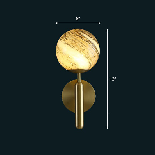 Glass Ball Shaped Wall Mount Light Postmodern 1 Head Brass Finish Sconce Lamp for Living Room Tan Clearhalo 'Cast Iron' 'Glass' 'Industrial' 'Modern wall lights' 'Modern' 'Tiffany' 'Traditional wall lights' 'Wall Lamps & Sconces' 'Wall Lights' Lighting' 2353428