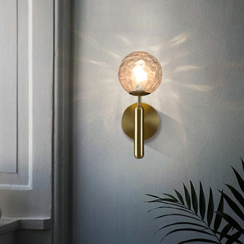 Glass Ball Shaped Wall Mount Light Postmodern 1 Head Brass Finish Sconce Lamp for Living Room Clearhalo 'Cast Iron' 'Glass' 'Industrial' 'Modern wall lights' 'Modern' 'Tiffany' 'Traditional wall lights' 'Wall Lamps & Sconces' 'Wall Lights' Lighting' 2353429