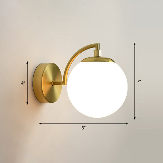 Spherical Stairway Wall Lighting Fixture Glass 1 Bulb Simple Style Wall Mounted Light in Brass White Clearhalo 'Cast Iron' 'Glass' 'Industrial' 'Modern wall lights' 'Modern' 'Tiffany' 'Traditional wall lights' 'Wall Lamps & Sconces' 'Wall Lights' Lighting' 2353432