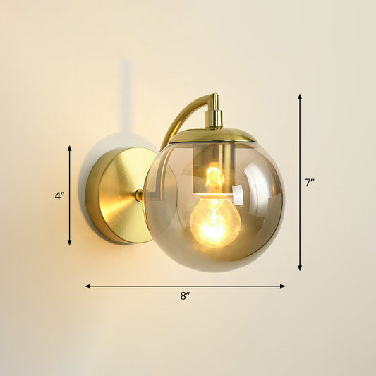 Spherical Stairway Wall Lighting Fixture Glass 1 Bulb Simple Style Wall Mounted Light in Brass Smoke Gray Clearhalo 'Cast Iron' 'Glass' 'Industrial' 'Modern wall lights' 'Modern' 'Tiffany' 'Traditional wall lights' 'Wall Lamps & Sconces' 'Wall Lights' Lighting' 2353435
