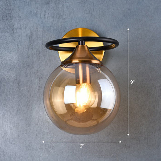 Postmodern Style Ball Wall Light Fixture Glass 1-Light Bedroom Wall Sconce Light in Brass Amber Clearhalo 'Cast Iron' 'Glass' 'Industrial' 'Modern wall lights' 'Modern' 'Tiffany' 'Traditional wall lights' 'Wall Lamps & Sconces' 'Wall Lights' Lighting' 2353442