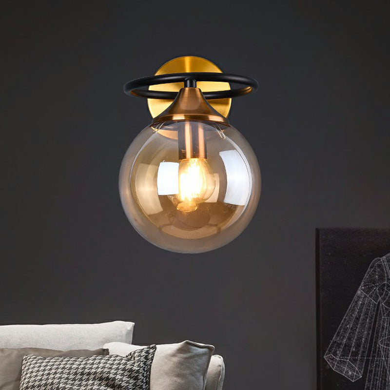 Postmodern Style Ball Wall Light Fixture Glass 1-Light Bedroom Wall Sconce Light in Brass Clearhalo 'Cast Iron' 'Glass' 'Industrial' 'Modern wall lights' 'Modern' 'Tiffany' 'Traditional wall lights' 'Wall Lamps & Sconces' 'Wall Lights' Lighting' 2353443