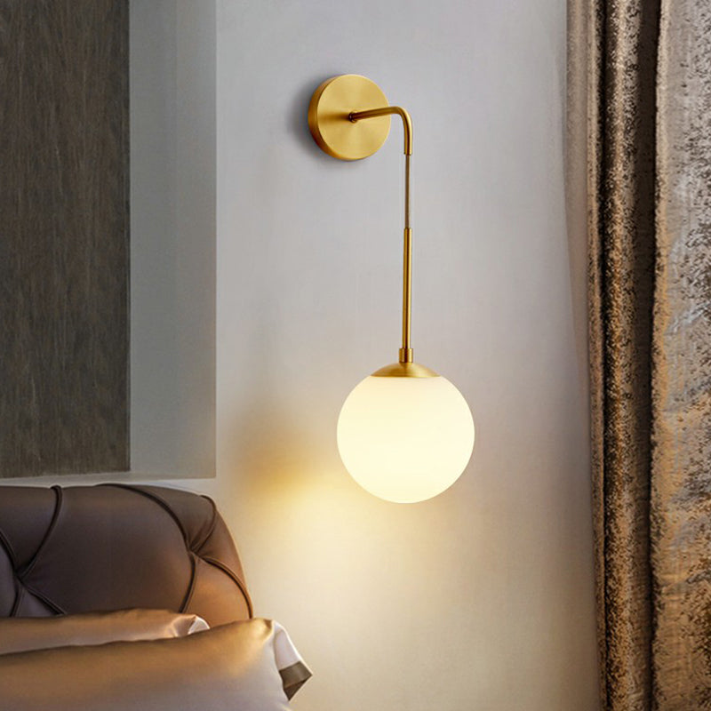 Global Wall Light Fixture Simplicity White Glass 1 Bulb Bedroom Sconce Lamp in Brass Clearhalo 'Cast Iron' 'Glass' 'Industrial' 'Modern wall lights' 'Modern' 'Tiffany' 'Traditional wall lights' 'Wall Lamps & Sconces' 'Wall Lights' Lighting' 2353453