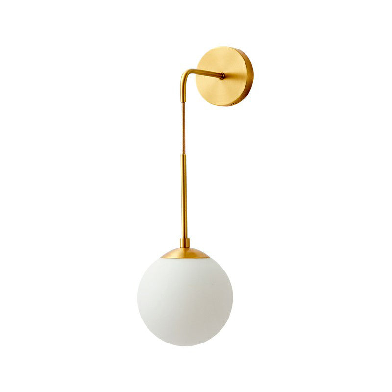 Global Wall Light Fixture Simplicity White Glass 1 Bulb Bedroom Sconce Lamp in Brass Clearhalo 'Cast Iron' 'Glass' 'Industrial' 'Modern wall lights' 'Modern' 'Tiffany' 'Traditional wall lights' 'Wall Lamps & Sconces' 'Wall Lights' Lighting' 2353454