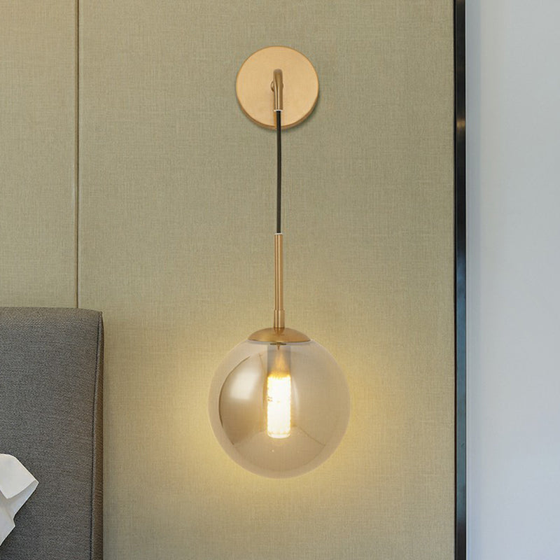 Silver Plated Glass Ball Wall Hanging Lamp Simple Single Brass Wall Mounted Light for Bedroom Clearhalo 'Cast Iron' 'Glass' 'Industrial' 'Modern wall lights' 'Modern' 'Tiffany' 'Traditional wall lights' 'Wall Lamps & Sconces' 'Wall Lights' Lighting' 2353457