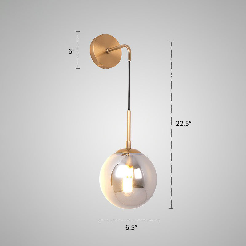 Silver Plated Glass Ball Wall Hanging Lamp Simple Single Brass Wall Mounted Light for Bedroom Brass Clearhalo 'Cast Iron' 'Glass' 'Industrial' 'Modern wall lights' 'Modern' 'Tiffany' 'Traditional wall lights' 'Wall Lamps & Sconces' 'Wall Lights' Lighting' 2353458