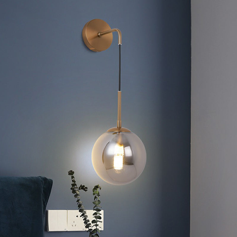 Silver Plated Glass Ball Wall Hanging Lamp Simple Single Brass Wall Mounted Light for Bedroom Clearhalo 'Cast Iron' 'Glass' 'Industrial' 'Modern wall lights' 'Modern' 'Tiffany' 'Traditional wall lights' 'Wall Lamps & Sconces' 'Wall Lights' Lighting' 2353459