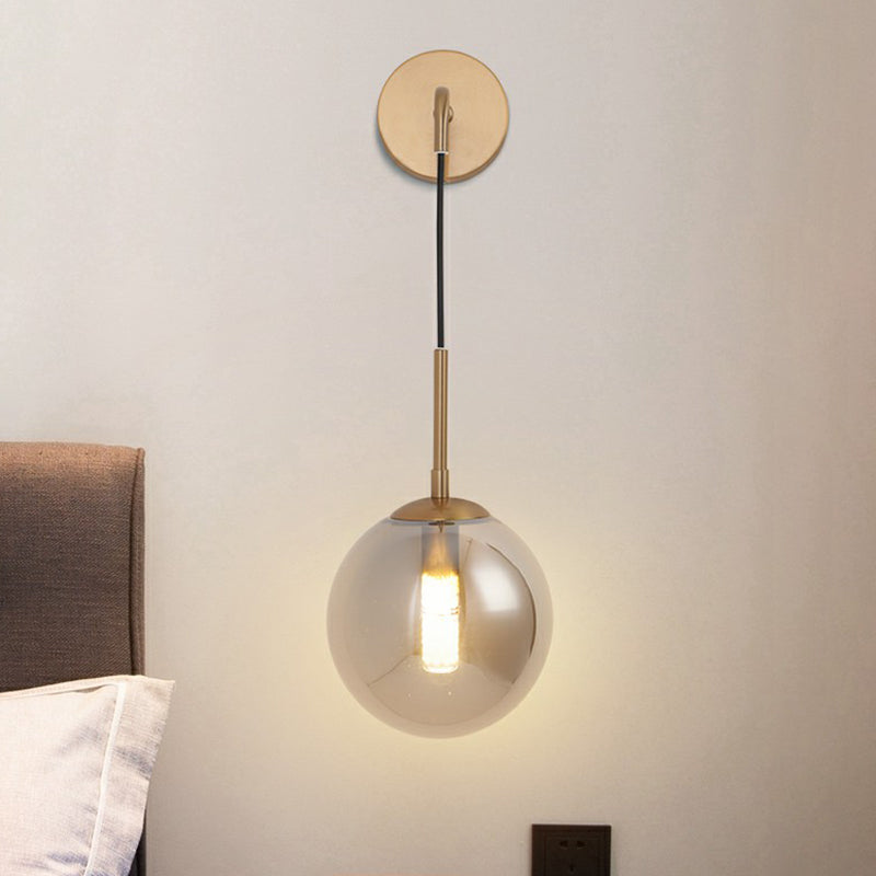 Silver Plated Glass Ball Wall Hanging Lamp Simple Single Brass Wall Mounted Light for Bedroom Clearhalo 'Cast Iron' 'Glass' 'Industrial' 'Modern wall lights' 'Modern' 'Tiffany' 'Traditional wall lights' 'Wall Lamps & Sconces' 'Wall Lights' Lighting' 2353460