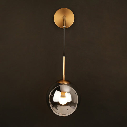 Silver Plated Glass Ball Wall Hanging Lamp Simple Single Brass Wall Mounted Light for Bedroom Clearhalo 'Cast Iron' 'Glass' 'Industrial' 'Modern wall lights' 'Modern' 'Tiffany' 'Traditional wall lights' 'Wall Lamps & Sconces' 'Wall Lights' Lighting' 2353461