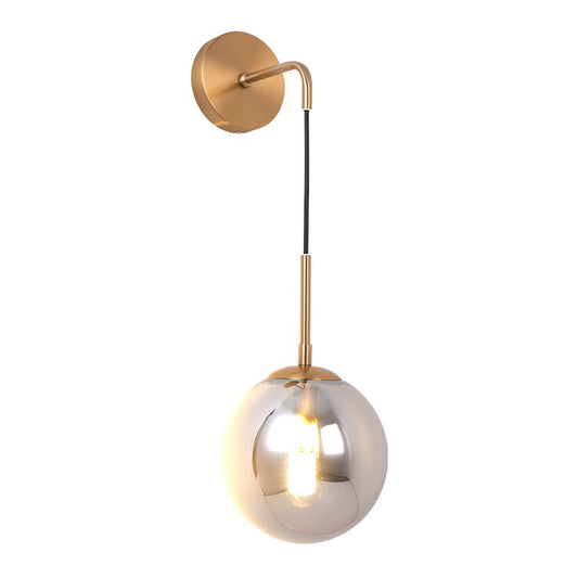 Silver Plated Glass Ball Wall Hanging Lamp Simple Single Brass Wall Mounted Light for Bedroom Clearhalo 'Cast Iron' 'Glass' 'Industrial' 'Modern wall lights' 'Modern' 'Tiffany' 'Traditional wall lights' 'Wall Lamps & Sconces' 'Wall Lights' Lighting' 2353462
