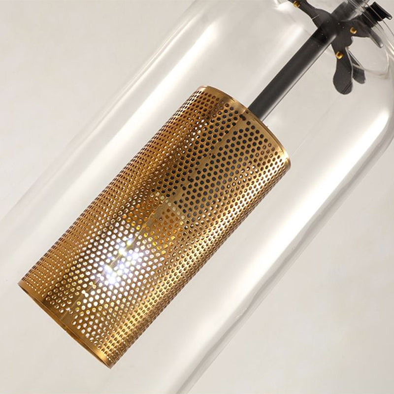 Pill Capsule Clear Glass Wall Sconce Postmodern 1-Light Wall Hanging Light with Mesh Cage Clearhalo 'Cast Iron' 'Glass' 'Industrial' 'Modern wall lights' 'Modern' 'Tiffany' 'Traditional wall lights' 'Wall Lamps & Sconces' 'Wall Lights' Lighting' 2353474