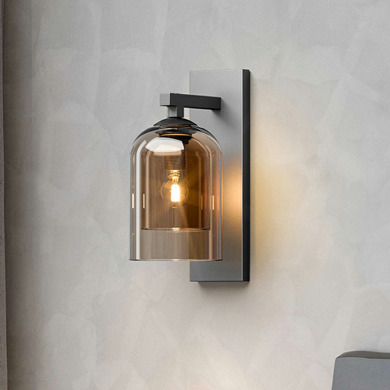 Blown Smokey Glass Dome Wall Lamp Nordic 1 Bulb Grey Finish Sconce Lighting for Corridor Clearhalo 'Cast Iron' 'Glass' 'Industrial' 'Modern wall lights' 'Modern' 'Tiffany' 'Traditional wall lights' 'Wall Lamps & Sconces' 'Wall Lights' Lighting' 2353476