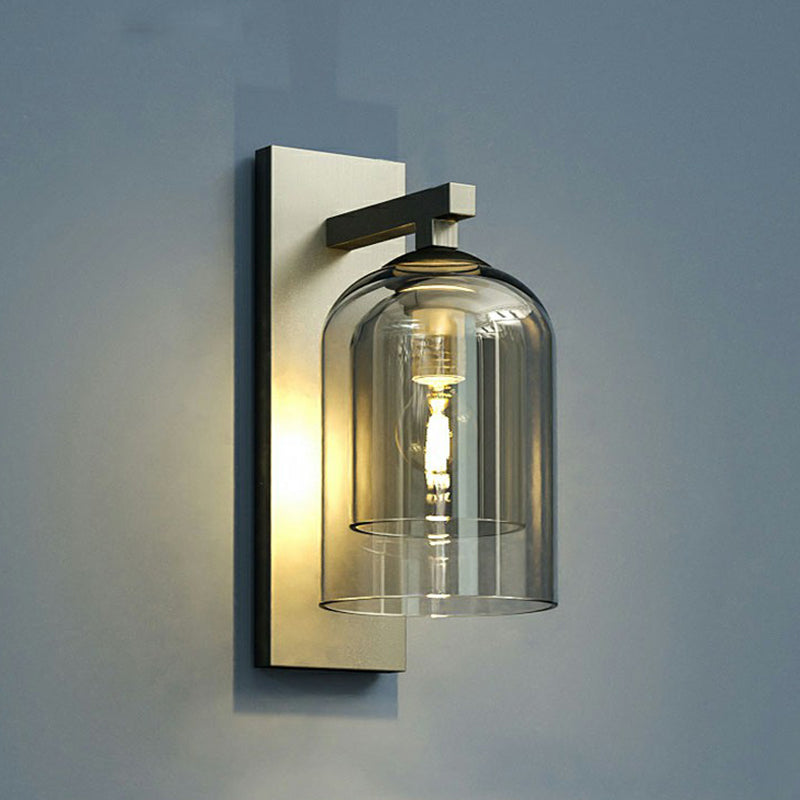 Blown Smokey Glass Dome Wall Lamp Nordic 1 Bulb Grey Finish Sconce Lighting for Corridor Clearhalo 'Cast Iron' 'Glass' 'Industrial' 'Modern wall lights' 'Modern' 'Tiffany' 'Traditional wall lights' 'Wall Lamps & Sconces' 'Wall Lights' Lighting' 2353479