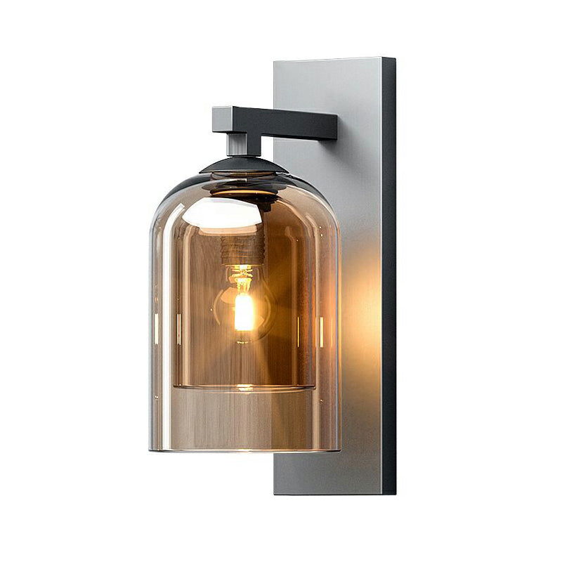 Blown Smokey Glass Dome Wall Lamp Nordic 1 Bulb Grey Finish Sconce Lighting for Corridor Clearhalo 'Cast Iron' 'Glass' 'Industrial' 'Modern wall lights' 'Modern' 'Tiffany' 'Traditional wall lights' 'Wall Lamps & Sconces' 'Wall Lights' Lighting' 2353480