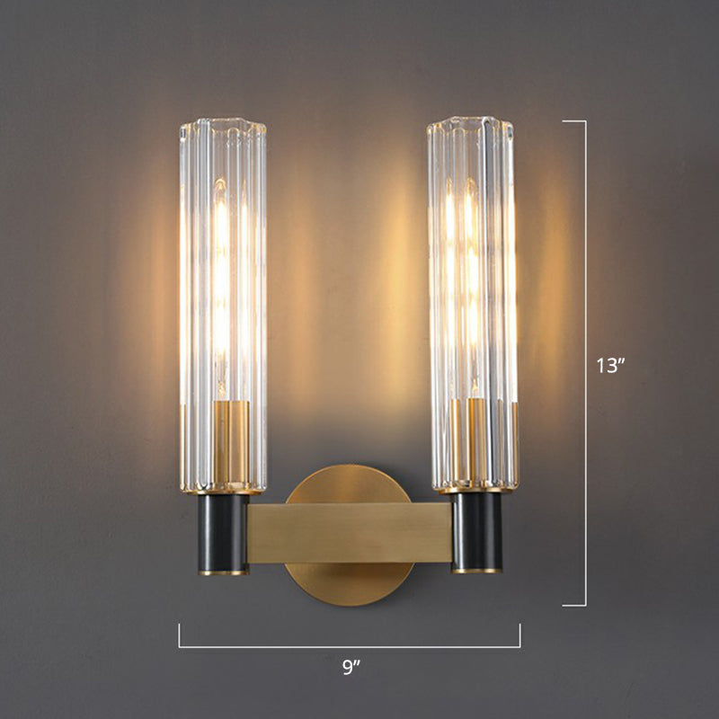Tubular Wall Light Sconce Minimalist Crystal Prism Brass Finish Wall Mount Light for Bedroom 2.0 Brass Clearhalo 'Cast Iron' 'Glass' 'Industrial' 'Modern wall lights' 'Modern' 'Tiffany' 'Traditional wall lights' 'Wall Lamps & Sconces' 'Wall Lights' Lighting' 2353484