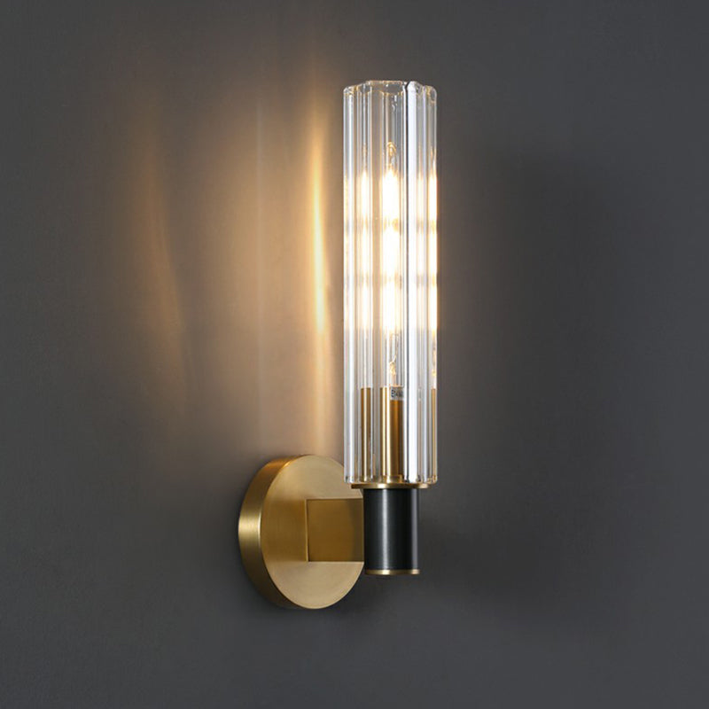 Tubular Wall Light Sconce Minimalist Crystal Prism Brass Finish Wall Mount Light for Bedroom Clearhalo 'Cast Iron' 'Glass' 'Industrial' 'Modern wall lights' 'Modern' 'Tiffany' 'Traditional wall lights' 'Wall Lamps & Sconces' 'Wall Lights' Lighting' 2353485