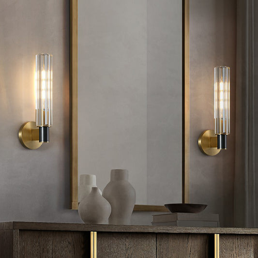 Tubular Wall Light Sconce Minimalist Crystal Prism Brass Finish Wall Mount Light for Bedroom Clearhalo 'Cast Iron' 'Glass' 'Industrial' 'Modern wall lights' 'Modern' 'Tiffany' 'Traditional wall lights' 'Wall Lamps & Sconces' 'Wall Lights' Lighting' 2353486