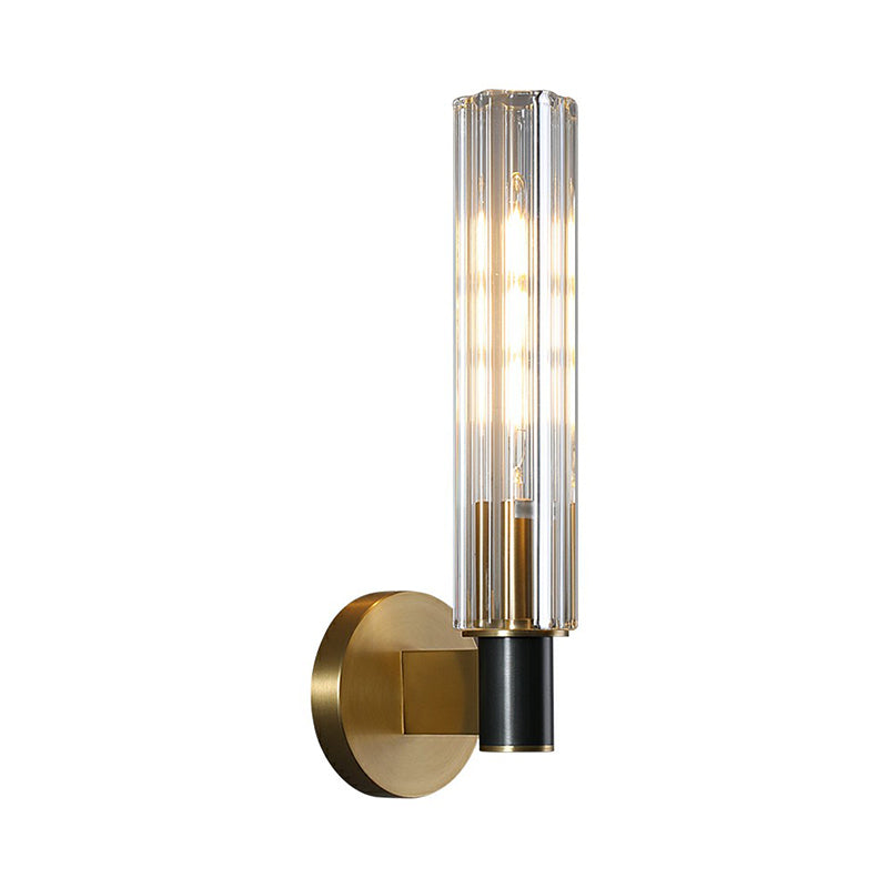 Tubular Wall Light Sconce Minimalist Crystal Prism Brass Finish Wall Mount Light for Bedroom Clearhalo 'Cast Iron' 'Glass' 'Industrial' 'Modern wall lights' 'Modern' 'Tiffany' 'Traditional wall lights' 'Wall Lamps & Sconces' 'Wall Lights' Lighting' 2353487