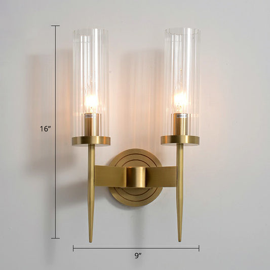Prismatic Glass Tube Wall Light Postmodern Brass Finish Sconce Fixture for Living Room 2.0 Brass Clearhalo 'Cast Iron' 'Glass' 'Industrial' 'Modern wall lights' 'Modern' 'Tiffany' 'Traditional wall lights' 'Wall Lamps & Sconces' 'Wall Lights' Lighting' 2353491