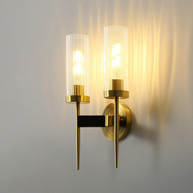 Prismatic Glass Tube Wall Light Postmodern Brass Finish Sconce Fixture for Living Room Clearhalo 'Cast Iron' 'Glass' 'Industrial' 'Modern wall lights' 'Modern' 'Tiffany' 'Traditional wall lights' 'Wall Lamps & Sconces' 'Wall Lights' Lighting' 2353494