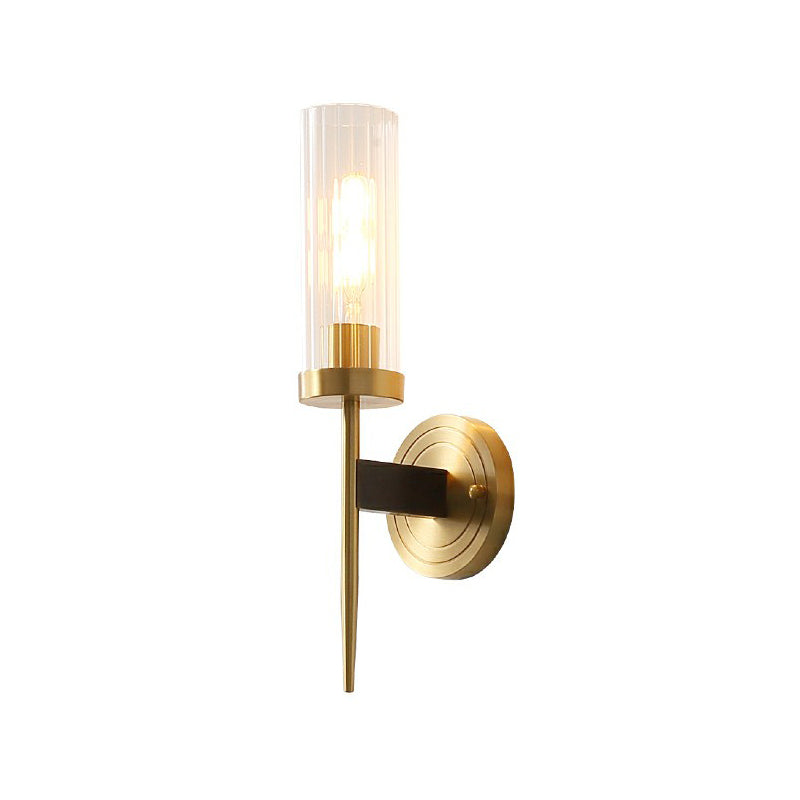 Prismatic Glass Tube Wall Light Postmodern Brass Finish Sconce Fixture for Living Room Clearhalo 'Cast Iron' 'Glass' 'Industrial' 'Modern wall lights' 'Modern' 'Tiffany' 'Traditional wall lights' 'Wall Lamps & Sconces' 'Wall Lights' Lighting' 2353495