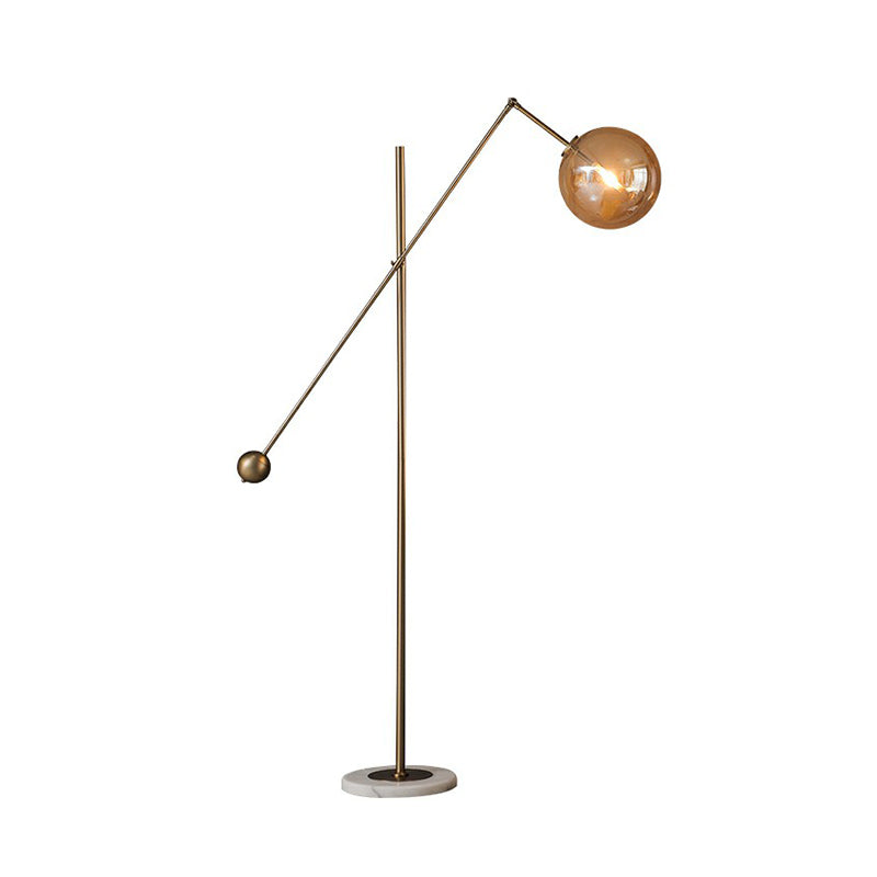 Amber Glass Sphere Floor Lamp Simplicity 1-Light Bronze Standing Light with Balance Arm Clearhalo 'Floor Lamps' 'Lamps' Lighting' 2353506