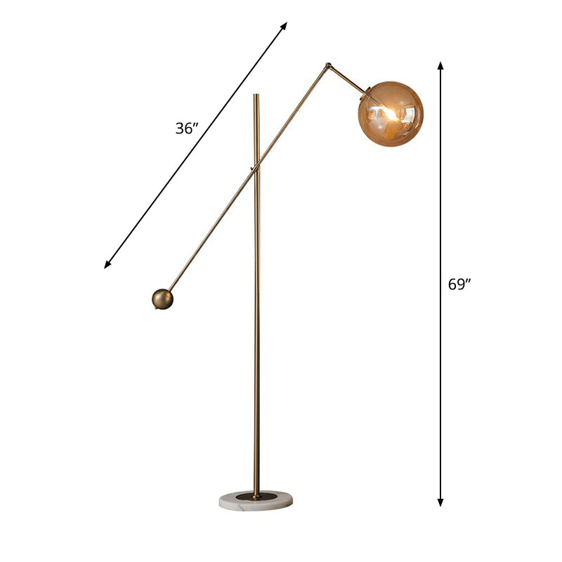 Amber Glass Sphere Floor Lamp Simplicity 1-Light Bronze Standing Light with Balance Arm Clearhalo 'Floor Lamps' 'Lamps' Lighting' 2353507