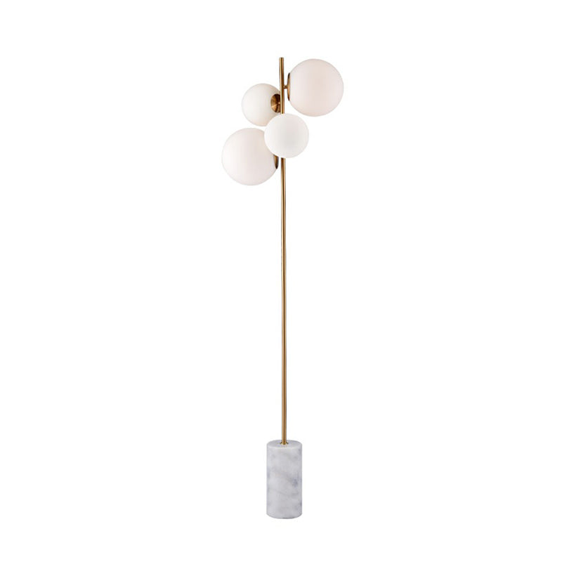Postmodern 4-Head Floor Light Brass Globe Stand Up Lamp with White Glass Shade for Living Room White Clearhalo 'Floor Lamps' 'Lamps' Lighting' 2353509