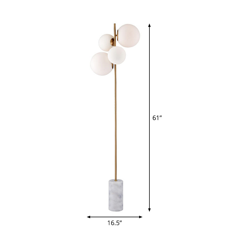 Postmodern 4-Head Floor Light Brass Globe Stand Up Lamp with White Glass Shade for Living Room Clearhalo 'Floor Lamps' 'Lamps' Lighting' 2353513