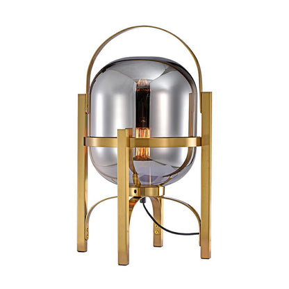 Capsule Glass Night Lamp Postmodern 1-Light Brass Finish Table Light with Quadpod and Arched Handle Smoke Gray Clearhalo 'Lamps' 'Table Lamps' Lighting' 2353529