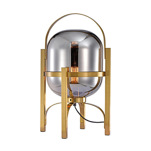 Capsule Glass Night Lamp Postmodern 1-Light Brass Finish Table Light with Quadpod and Arched Handle Smoke Gray Clearhalo 'Lamps' 'Table Lamps' Lighting' 2353529