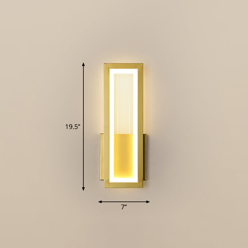 Minimalism Rectangle Wall Sconce Lighting Metal Foyer LED Wall Mount Light Fixture Gold 7" Warm Clearhalo 'Modern wall lights' 'Modern' 'Wall Lamps & Sconces' 'Wall Lights' Lighting' 2353538