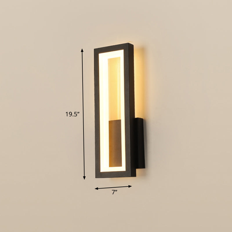 Minimalism Rectangle Wall Sconce Lighting Metal Foyer LED Wall Mount Light Fixture Black 7" Warm Clearhalo 'Modern wall lights' 'Modern' 'Wall Lamps & Sconces' 'Wall Lights' Lighting' 2353544